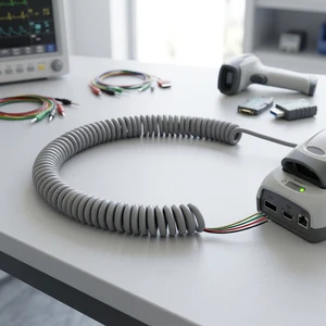 Ergonomic TPU Spiral Control Cable 4 Core Coiled Signal Wire for Handheld Medical Device Barcode Scanner POS Terminal