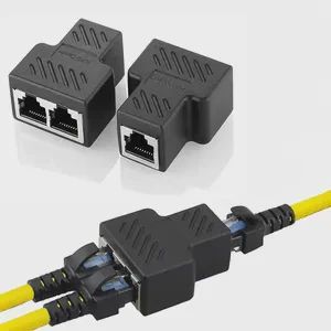 1 2 Ways Ethernet Network Cable RJ45 Female Splitter Connector Adapter Micro USB Type AB for Laptop Docking Stations Black