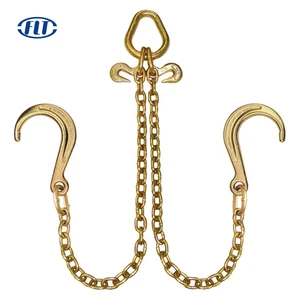 Yellow Galvanized G70 Welded Towing Chain V Bridle With 8 Inch And 4 Inch J Hooks And Alloy T Hooks FLT Brand Model 3/8