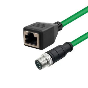 M12 Connector 4PIN D Code Male to RJ45 Ethernet Female Connector Industrial Ethernet Ethercat Profinet Communication Cables CAT6
