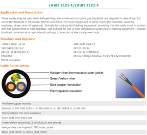 ForVDETUVCE Certification H05Z1Z1H2-F H03Z1Z1H2-F FLow Smoke Zero Halogen Flame Retardant Stranded CablesIP67Industrial Building