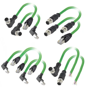 IP67 D Code 4 Pin Straight Angle Plug to RJ45 Industrial Connector Supplier M12 Waterproof Cable M12 Male Plug Connector