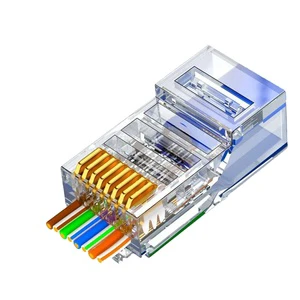 ZoeRax RJ45 CAT6 Pass Through Connectors - 15u Gold Plated 8P8C Modular Ethernet Network Cable Plug End for Cat6 Cat5e