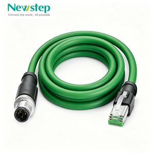Newstep M12 4-Pin Copper Stranded RJ45 Ethercat CAT6 Female Panel-Mount Cable Assembly Signal Straight Extension Cables