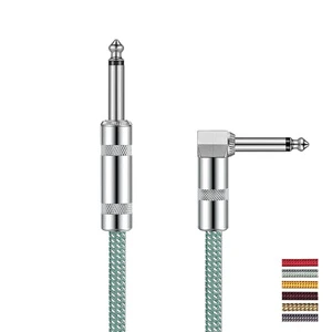 Factory ODM Premium Nylon Braided Electric Mono TS Guitar Cable Right Angle 6.35MM Male to 1/4In Jack Audio Instrument Cables
