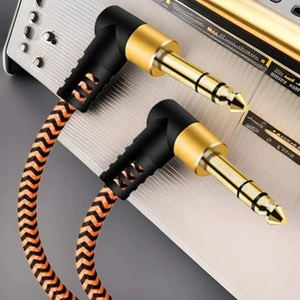 TRS Stereo Balanced Cable for Amplifiers, Mixers, Audio Devices & Guitars 6.35mm Right-Angle to Right-Angle 3-Conductor