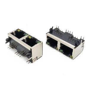 Coorle 56LED Shielded RJ45 Modular Jack 8P8C 1x2 Network Ports Female Socket Side Entry Cat5e Ethernet Connectors DIP for PCB