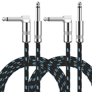 Factory OEM High Quality 6.35 MM to 1/4 in TS Male Guitar Cable Sliver Plated Plug With Multiple Color Woven Mesh Cable Guitar