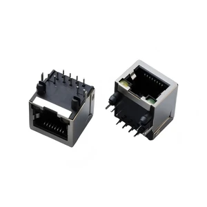 Shielded 8P8C Vertical RJ45 Female Connector DIP Through Hole PCB Mount Ethernet Jack with Yellow Green LED Indicator