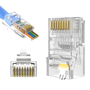 ZHEFAN 8p8c Rj45 Conector 3 Fork Network Ethernet Utp Unshielded Rj45 Plug Connectors Cat6 Cat5e Pass Through Rj45 Connector