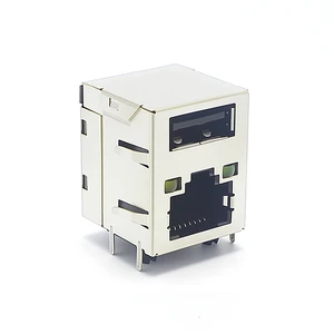 AK Electronics OEM 2X1Port RJ45 USB2.0 Female Modular Connector 8P8C Gigabit Dip PCB Type Phosphor Bronze Contacts Gold Plated 2