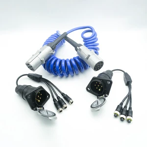 Dual-Shielded 7-Pin Coil Cable - Blue TPU Trailer Wiring Harness 3-Channel Camera Display Connectivity