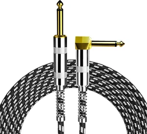 Factory OEM Professional Braided Guitar Cable Instrument TS to Right-Angled 1/4 Inch Cable High Quality for Electric Guitar