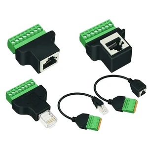 RJ45 Male/Female Socket to 8P 12V Nickel Contact ABS Housing Screw Terminal Network Adapter Block Connector