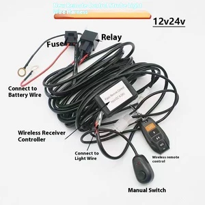 12V 24V Car LED Spotlight Wireless Remote Control Flashing Wire Set New Cigarette Lighter Switch Wiring Harness Strip Light