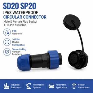 IP68 Waterproof Circular Connector SD20 SP20 Male Female Plug Socket 1-16 Pin Cable Connector for Industrial Equip Auto Sensor