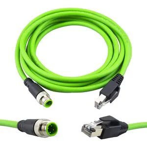 M12 RJ45 Industrial Lan Automation Systems Interconnect 4 Pin D Code Male Shielded Cable Assembly Cat6A SFTP 24AWG PVC RoHS