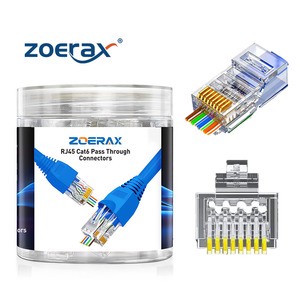 ZoeRax 100-Pack Cat6 UTP Pass Through RJ45 Modular Plug, 1.2mm Hole Gold Plated Ethernet Crystal Connector