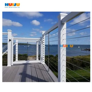 HJStainless Steel Veranda Cable Wire Railing With Black Quare Post Side Mounted Balcony Diy Cable Deck Railing System