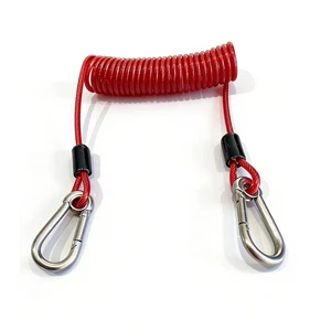 Manufacturer Elastic Coiled Spiral TPU Coated Red Tool Lanyard Spring Coil Wire Rope Safety Cable for Fishing Rod/Working