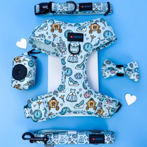 Hot Selling Customized Neoprene Dog Harness Set With Matching Collar Lead Poop Bag Dispenser And Bowtie