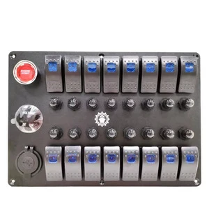 16 Gang Marine Toggle Switch Panel with Voltmeter USB 3.1A & Cigarette Lighter 12/24V for Boat Truck RV