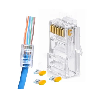 Cat 6 Ez Connector Unshielded Gold Plated Network Connector 8 Pin Rj45 Gold Plug UTP Cat6 Passthrough Rj45 Connector