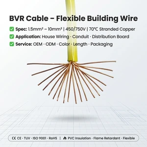 BVR House Wiring Cable 1.5-10mm² Single Core Copper Conductor, PVC Insulated 300V/500V Building Electrical Wire