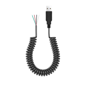 Retractable Spring Coiled USB 4 Core Male 24awg OD 4mm Data Cable to Stripped Tin on the End Wire Open End Spiral Roll Cable