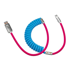 120W Spiral Contrast DIY Fishnet Weaving Double Color-block Spring Wire Aluminum Alloy Shell Super Fast Charging Data Cable