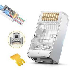 8P8C RJ45 Connector Ethernet UTP shielded connector Cat5e pass through RJ45 connector