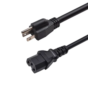 UL Certified SJT 3C 14AWG White Minimalist Design Power Cord With NEMA 5-15P Plug + C15 Connector
