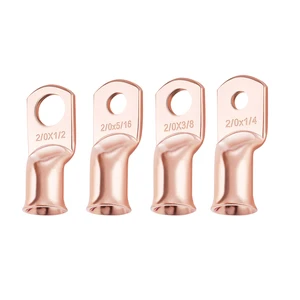 2/0 AWG*1/4 Pure copper AWG crimp tubular wire ring terminal lugs,Battery cable ends connectors AWG COPPER TUBE TERMINALS