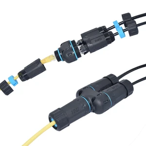 Factory Price IP68 Waterproof RJ45 Y-type Connector | M23 2 in 1 Out | RJ45 Splitter | CAT6 STP RJ45 Coupler