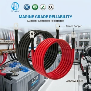 Flexible 2 AWG Gauge Pure Copper Battery Leads 35mm2 Power Ground Cable M10 Ring Terminals 12V 24V for Auto Marine Motorcycle