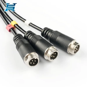 GX12 4-Pin 1-to-3 Spring Coiled Cable Male/Female PU Extension Wire For Industrial Auto For Solar Power Truck Vehicle Security