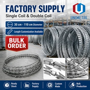 Builder Grade Custom Coil Size 30-110cm Double Spiral Razor Wire For Real Estate Development Perimeter