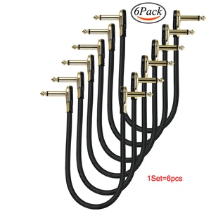 Bochara Gold Plated 30cm 90 Degree 6.5mm to 6.5mm Male to Male OFC Audio Cable for Effector Electric Guitar Mixer 6Pack