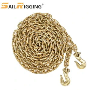 NACM96 Gold Zinc Plated Grade 70 5/16'' Transport Load Chain Kit With Grab Hooks Restraint Lashing Chain Fitting