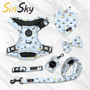 SinSky Custom Logo Wholesale Fashion Cute Sublimation Dog Harness Luxury Adjustable No Pull Pet Dog Leash Collar Harness Set