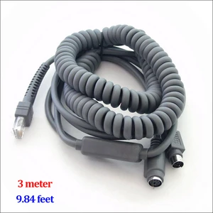 High Quality Spiral Coiled Retractable KB to RJ50 Barcode Scanner Cable QR Code Reader Cable for Motolora Symbol LS2208 DS3578
