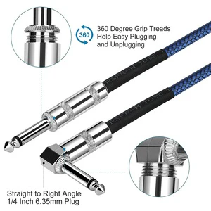 Angled 90 Degree 6.35MM Gold Plated Twisted Pair Coaxial Guitar Cable (Male to Male) PVC Jacket for Speakers Microphones & Piano