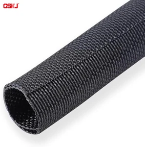 GSKJ Black Braided Wire Loom Mesh Woven Split Sleeving Self Closed Sleeve Cable Wrap for Automotive Wire
