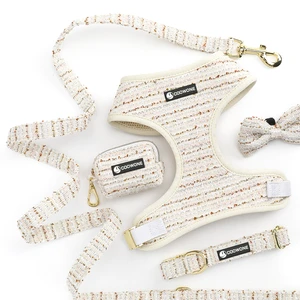 Premium Dog Harness Designer Tweed Dog Harness And Leash Set Adjustable Dog Collar And Leash Set No Pull Dog Harness