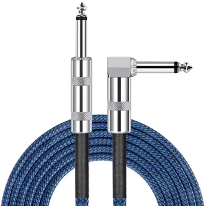 Custom 90 Degree Right Angle 1/4'' 6.35mm TRS to Straight 20 Ft Blue Yellow Optional Color Tweed Braided Guitar Instrument Cable