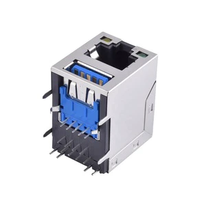 RJ45 Jack with USB 3.0 Type a Connector 2 Ports Through Hole Mounting
