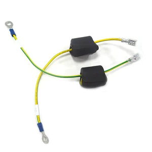 Custom Ferrite Core Wire Harness with Ring & Spade Terminals, EMI Shielded Cable Assembly for Audio Speaker or Power Grounding