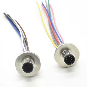 Circular M12 Connector a Code 5 8 Pin Litz Cable Wire Fastened Rear Socket IP67 Waterproof M12 Panel Connector