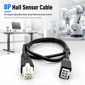 8P Hall Wire Control Wiring Harness for Height-adjustable Desk & Smart Home and Tank Type TRVV Drag Chain Cable for Robotic Arm