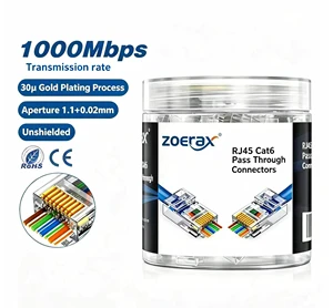 ZoeRax Cat6 Pass Through RJ45 Modular Plug, UTP Connector for Solid & Stranded Ethernet Cable, 100Pcs Per Bag